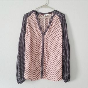 Boden Floral Print Navy Blue and Pink Blouse